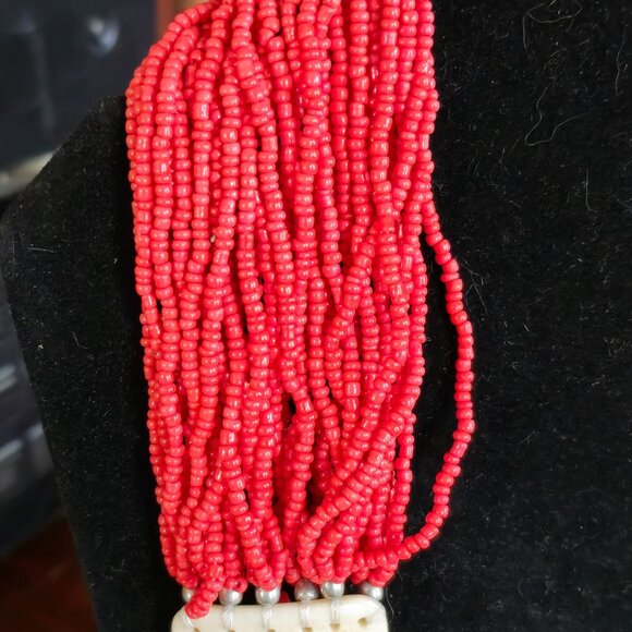 Antique Red Coral Beaded Necklace w/ Hand Carved Elephant Detail Hand Tied Rare! - Picture 6 of 16